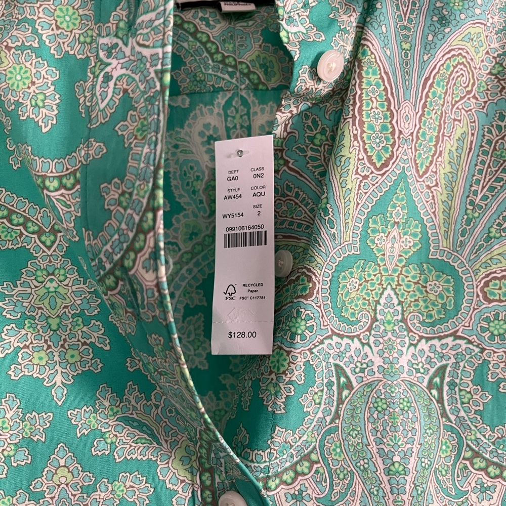 J. Crew Collection 2021 Turquoise Damask Oxford! -NWT - Picture 4 of 9